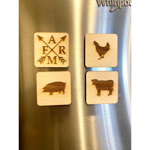 Set of 4 Wood Farmhouse Inspired Farm Animal Magnets (FAM) - Picture 2 of 6
